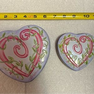 Brighton Heart Tins(2), Large & Small; Pink heart w/green vine &blue background
